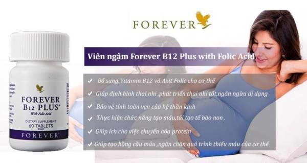 Viên ngậm Forever B12 Plus. Bổ sung vitamin b12 và Axit folic.